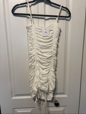 Adika White Ruched Strap Mini Dress
